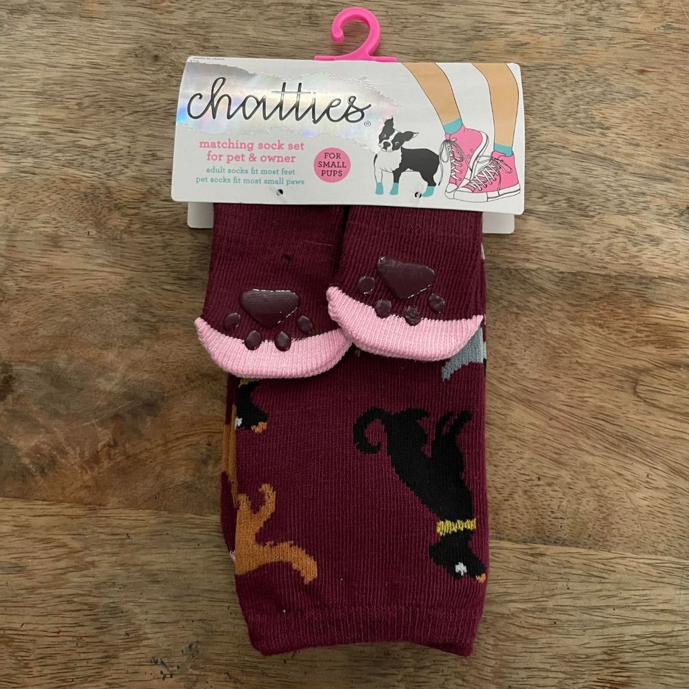 5/$20 NEW 6Pc Matching Dog & Dog Owner Maroon Socks Set
